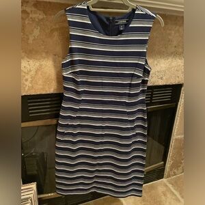 Lands End Blue White Navy Striped midi dress preppy nautical spring summer Sz 2